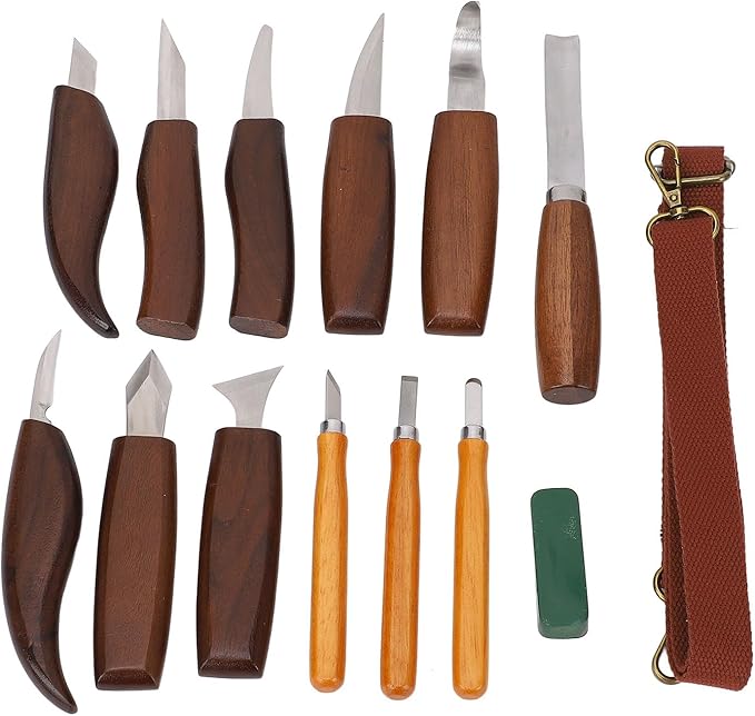 WALFRONT Wood Working Carving Tools High Hardness Wood Whittling Kit Walnut Deepen Insert Handle Scraper for Beginner Adults DIY