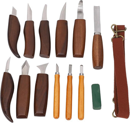 WALFRONT Wood Working Carving Tools High Hardness Wood Whittling Kit Walnut Deepen Insert Handle Scraper for Beginner Adults DIY