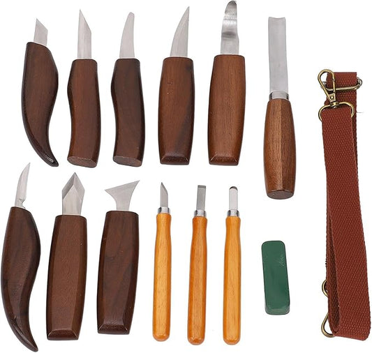 WALFRONT Wood Working Carving Tools High Hardness Wood Whittling Kit Walnut Deepen Insert Handle Scraper for Beginner Adults DIY
