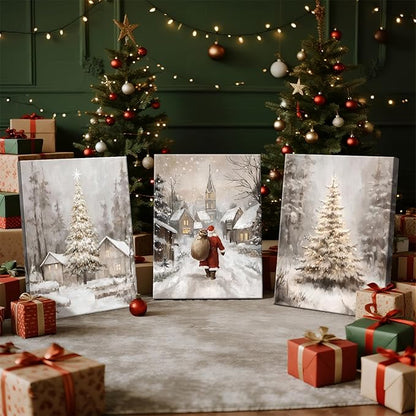 3Pcs Winter Snow Scene Canvas Wall Art for Bedroom, Christmas Pine Trees Landscape Wall Picture Retro Cabin Snowy Canvas Art Prints Painting Country Nature Wall Decor for Living Room Kitchen 20"x28"X3