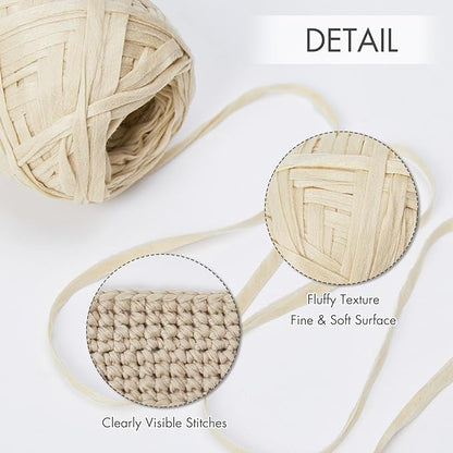 NICEEC 6 Skeins Soft Tape Yarn, Easy Crohcet Raffia, Crochet & Knitting, Paper Ribbon Yarn for DIY Craft Gift Wrapping Total Length 1.76oz×6/109yds×6 - Off-White