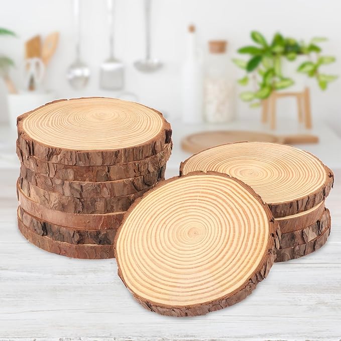 24 PCS 5.5-6.3 Inch Natural Wood Slices, Unfinished Pine Wood Circles with Barks for Coasters, DIY Crafts, Christmas Rustic Wedding Ornaments and Centerpieces,by GNIEMCKIN