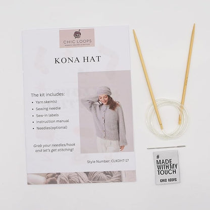 Chic Loops Knitting Kit for Beginners, Knitted Hat Beginner Crochet Kit for Adults, Crochet Soft and Warm Beanie Cozy Skull Cap for Womem with Instruction(Cloudy)