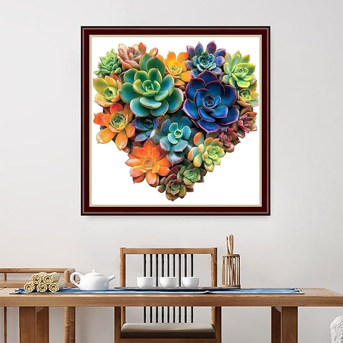 Dimensean Stamped Cross Stitch Kits Full Range of Embroidery Patterns Starter Kits for Beginners Adult DIY Cross Stitches Needlepoint Kits 11CT-Love Succulent Plants 18x18 inch