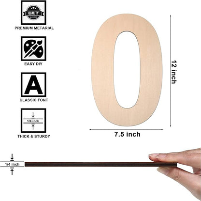 12 Inch Wooden Number 0, 1/4 Inch Thick Large Unfinished Wood Letter for DIY Crafts Home Wall Decor