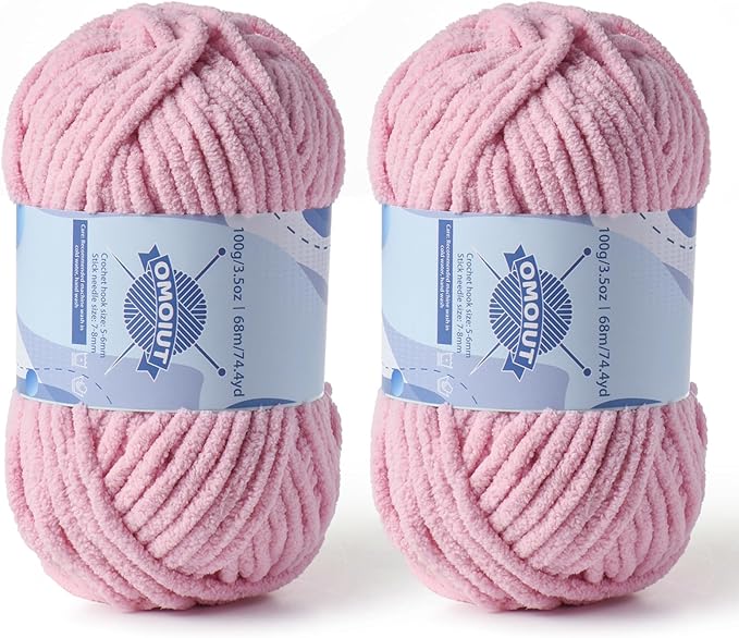 Chunky Chenille Yarn for Crocheting，Baby Yarn for Crocheting Soft Blankets，Bulky Yarns for Crochet Amigurumi，2×100g (2×74.3yds) Fluffy Velvet Yarns for Hand Knitting (2 Pale Pink)