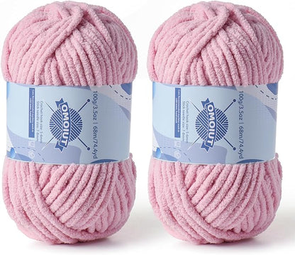Chunky Chenille Yarn for Crocheting，Baby Yarn for Crocheting Soft Blankets，Bulky Yarns for Crochet Amigurumi，2×100g (2×74.3yds) Fluffy Velvet Yarns for Hand Knitting (2 Pale Pink)