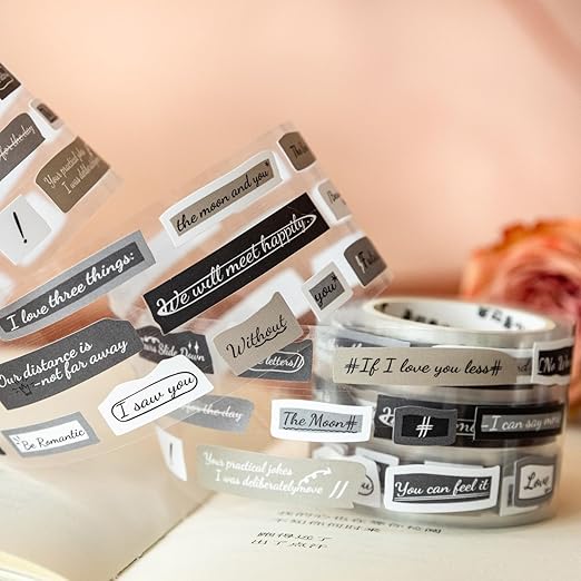AuriicLeaf Words Pre-Cut Tapes Set, 6 Rolls Phrase Ephemera for Junk Journaling, Scrapbooking, Crafting, DIY Projects, Diaries, and Art Supplies