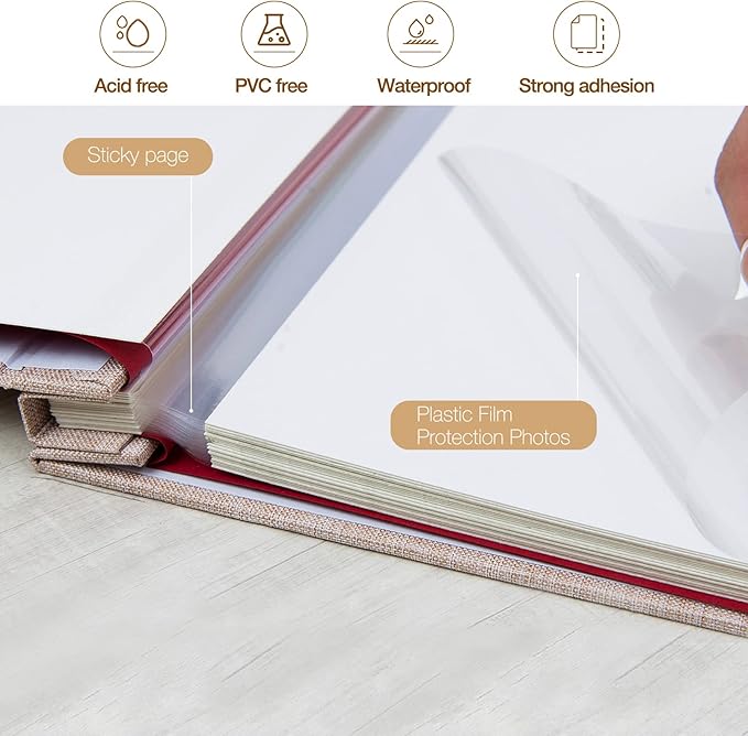 potricher Large Photo Album Self Adhesive 4x6 5x7 8x10 Pictures Linen Cover 80 Blank Pages Magnetic DIY Scrapbook Albums with A Metallic Pen (Beige)