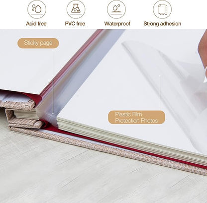 potricher Large Photo Album Self Adhesive 3x5 4x6 5x7 8x10 10x12 Pictures Linen Cover 80 Blank Pages Magnetic DIY Scrapbook Albums with A Metallic Pen (Beige)