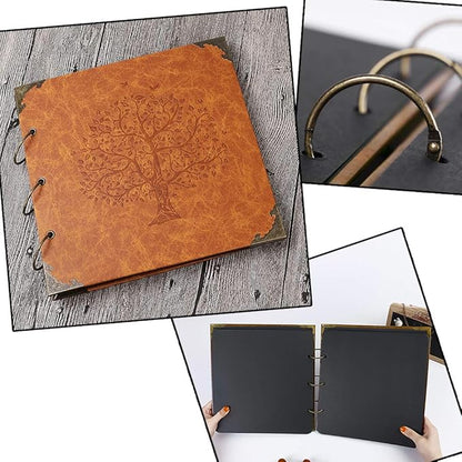 ADVcer Photo Album DIY Scrapbook 10x10 inch 50 Pages Double Sided, Vintage Leather Cover Three-Ring Binder Picture Booth + 408pcs Self Adhesive Photos Corners for Memory Keep (Family Tree Brown Sugar)