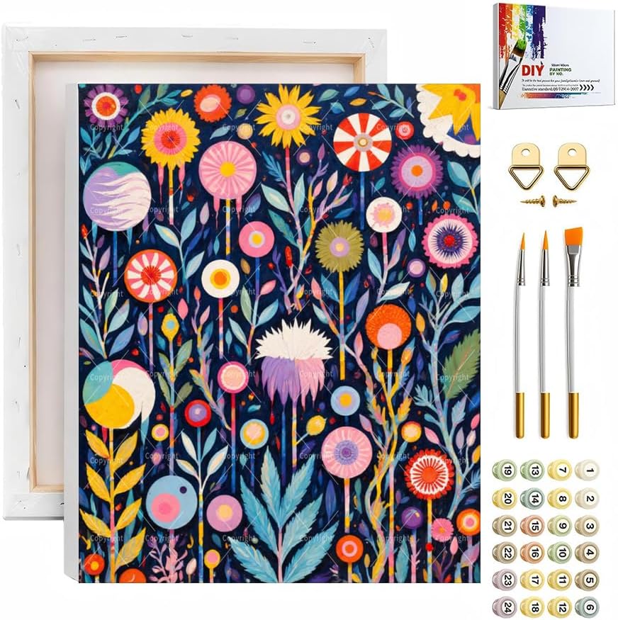 Floral Paint By Numbers Kit For Adults - Diy Botanical Garden Flowers Painting On Canvas, Acrylic Paint Set, Suitable For Beginners, Wall Decor Art For Home Decoration Or Gifts(8X12IN framed) by Unknown