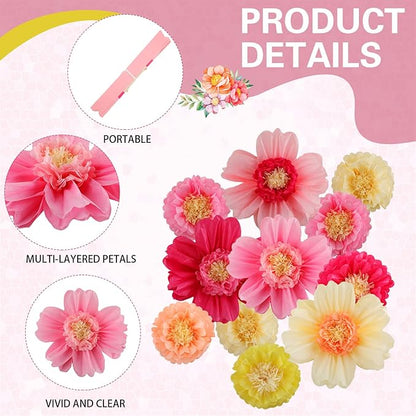 Crowye 24 Pcs Large Colorful Tissue Paper Flowers Decorations 20" Giant Fiesta Craft Crepe Paper Flowers for Wall Decor Backdrop Mexican Wedding Birthday Carnival Party (Fresh Color)