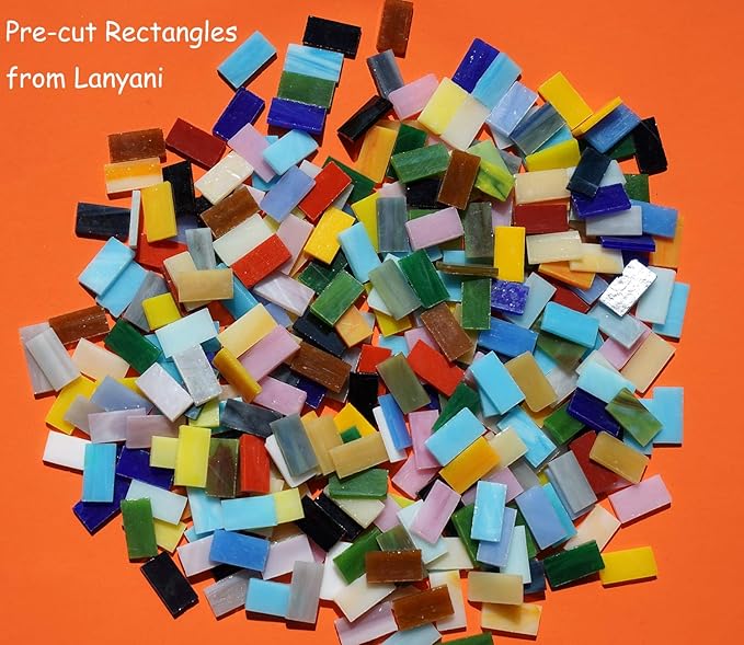 Lanyani 400 Pieces/17.6oz Rectangle Mosaic Tiles Stained Glass for Crafts and Home Decorations Assorted Colors Textures …