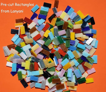 Lanyani 400 Pieces/17.6oz Rectangle Mosaic Tiles Stained Glass for Crafts and Home Decorations Assorted Colors Textures …