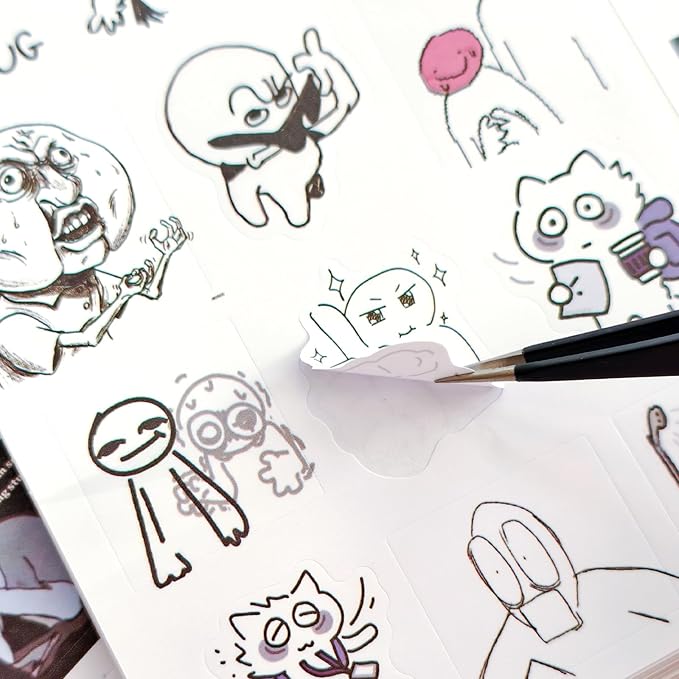 PRSTINCOL Meme Sticker Book, 30 Sheets 460+ Pcs, Black and White Funny Meme Stickers for Adults and Teens, Die Cut Vinyl Stickers for Journaling Scrapbooking DIY
