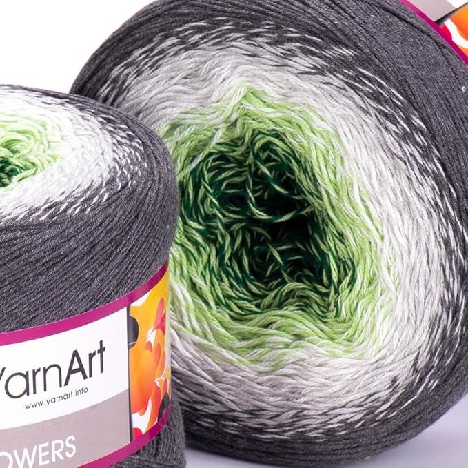 2 Skein/Pack Yarnart Flowers Gradient Yarn, Each Ball 8.8 Oz (250gr) / 1094 Yards (1000m), 55% Cotton 45% Acrylic, Superfine Fingering Weight for Knitting and Crochet, 291 - Anthracite Gray Green