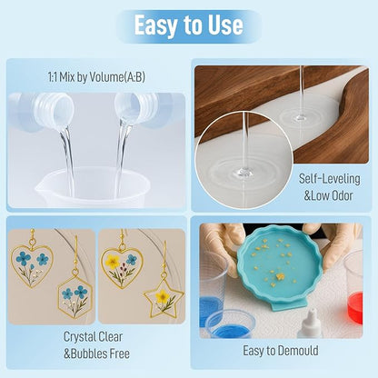 DR. RESIN 64oz Crystal Clear Epoxy Resin Kit, No Yellowing, Self-Leveling, Bubble Free 2 Part Art Resin Kit for Jewelry Tabletop DIY Craft