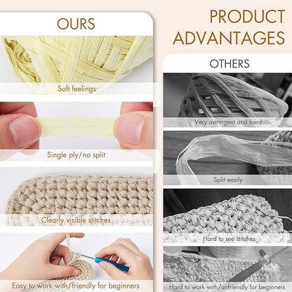 NICEEC 2 Skeins Soft Tape Yarn, Easy Crohcet Raffia, Crochet & Knitting, Paper Ribbon Yarn for DIY Craft Gift Wrapping Total Length 1.76oz×2/109yds×2 - Pale Yellow