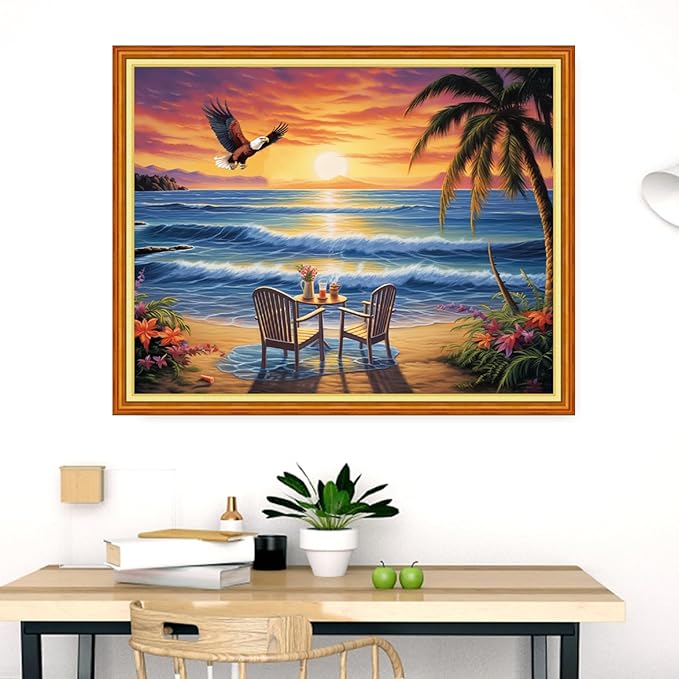 Dimensean Stamped Cross Stitch Kits Full Range of Embroidery Patterns Starter Kits for Beginners Adult DIY Cross Stitches Needlepoint Kits 11CT-Rest by The Seaside 16x20 inch