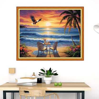 Dimensean Stamped Cross Stitch Kits Full Range of Embroidery Patterns Starter Kits for Beginners Adult DIY Cross Stitches Needlepoint Kits 11CT-Rest by The Seaside 16x20 inch