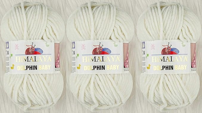 3 Skein/Pack Himalaya Dolphin Baby Chenille Yarn, Each Ball 100 gr (3.5 oz), 120 m (132 Yards), 100% Polyester, Super Bulky Baby Blanket Velvet Amigurumi Yarn, 80308 - Cream