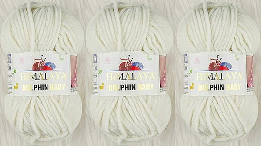 3 Skein/Pack Himalaya Dolphin Baby Chenille Yarn, Each Ball 100 gr (3.5 oz), 120 m (132 Yards), 100% Polyester, Super Bulky Baby Blanket Velvet Amigurumi Yarn, 80308 - Cream