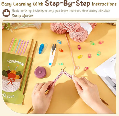 GliCraft Knitting Kit for Beginners Learn to Knit Kit for Adults Gloves Starter Bundle with Step-by-Step Instructions Includes Wool Yarn, Needles & Accessories(Pink)