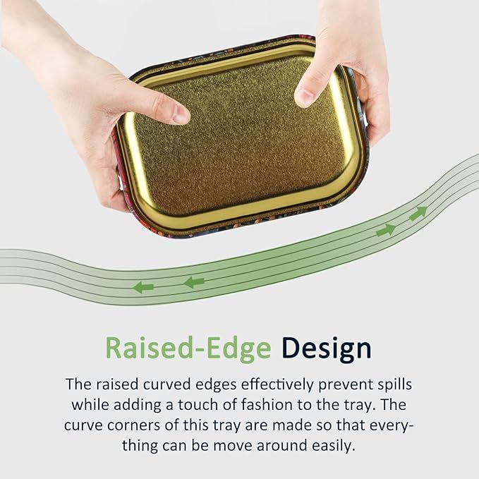 Moxuercty Small Metal Trays with PVC Soft Magnetic Lid Metal Tray with Lid Cover Small Cute Decorative Tray Ideal Storage for Home or on The Go, 7" x 5.5"