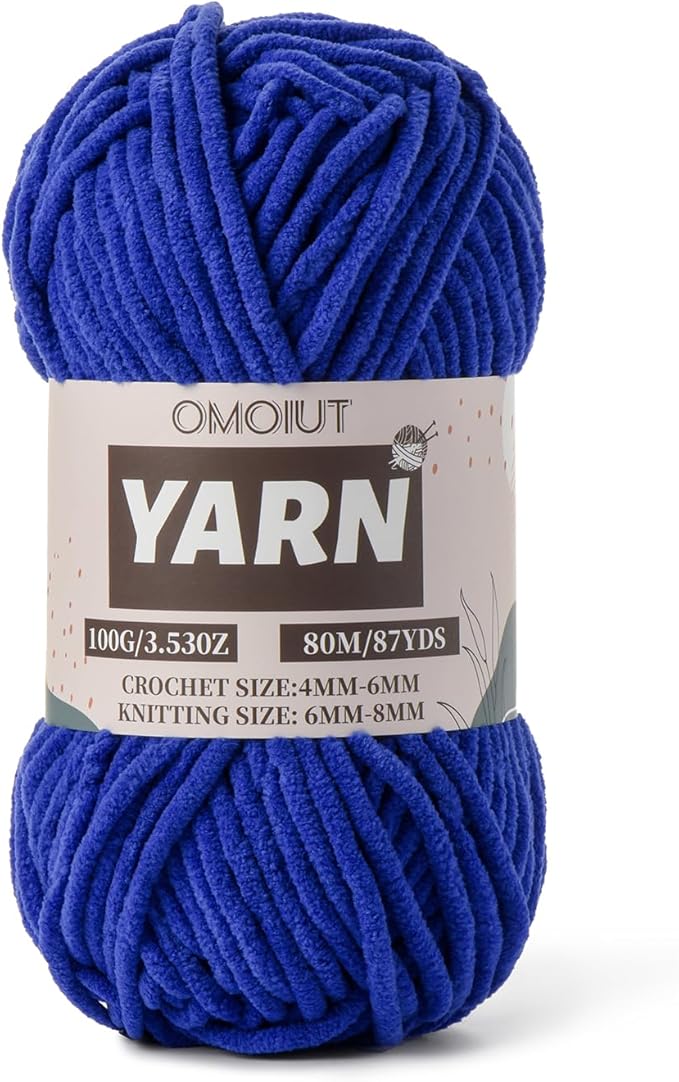 Sapphire Blue Fluffy Chenille Yarn for Crocheting - Baby Yarn for Crocheting Soft Blanket - (100g/87.4yds) Crochet Amigurumi Chunky Yarns - Super Bulky 5 Velvet Yarns