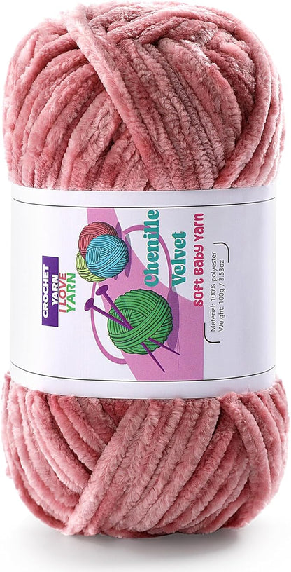 Plush Chenille Chunky Yarn, Velvet Fluffy Yarn for Hand Knitting, Baby Yarns for Crocheting Soft Making Blankets, Scarves, Dolls (3.5oz 87.5yds Each)