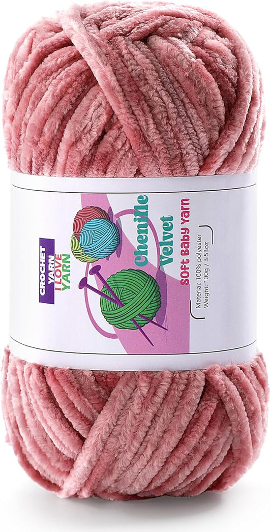 Plush Chenille Chunky Yarn, Velvet Fluffy Yarn for Hand Knitting, Baby Yarns for Crocheting Soft Making Blankets, Scarves, Dolls (3.5oz 87.5yds Each)