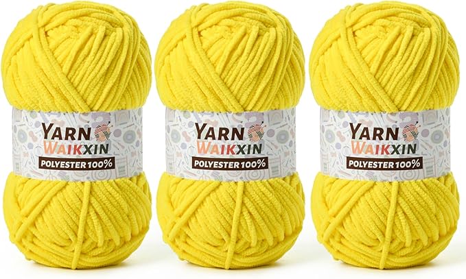 3 Pack Soft Chenille Yarn for Crocheting, Fluffy Chunky Crochet Yarn for Baby Blanket, (5.29oz/196.8yds) Fuzzy Velvet Yarn for Amigurumi&DIY Puzzle、Crafts、Scarf(3 Golden Yellow)
