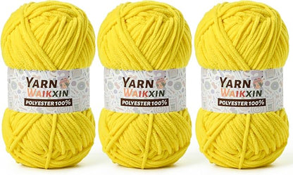 3 Pack Soft Chenille Yarn for Crocheting, Fluffy Chunky Crochet Yarn for Baby Blanket, (5.29oz/196.8yds) Fuzzy Velvet Yarn for Amigurumi&DIY Puzzle、Crafts、Scarf(3 Golden Yellow)