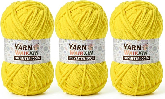 3 Pack Soft Chenille Yarn for Crocheting, Fluffy Chunky Crochet Yarn for Baby Blanket, (5.29oz/196.8yds) Fuzzy Velvet Yarn for Amigurumi&DIY Puzzle、Crafts、Scarf(3 Golden Yellow)