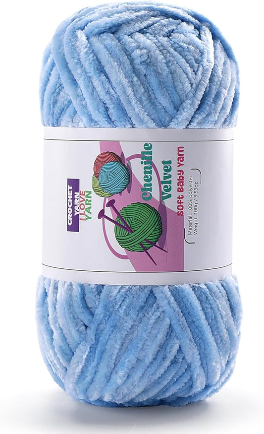 Plush Chenille Chunky Yarn, Velvet Fluffy Yarn for Hand Knitting, Baby Yarns for Crocheting Soft Making Blankets, Scarves, Dolls (3.5oz 87.5yds Each)