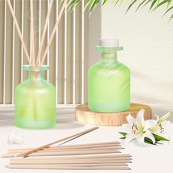 YISOWUH Reed Diffuser - Jasmine Lily 3.38oz (100ml) 2 Pack Essential Oil Reed Diffuser Set with 8 Sticks, Long Lasting Fragrance for Home, Bathroom, Bedroom, Room, Decor