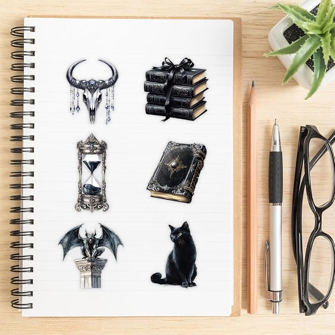 50 PCS Gothic Witchcraft Clear Scrapbook Stickers – Dark Aesthetic Witchy Ephemera Decals for Journaling, Spell Books, Bullet Journals, Grimoire, Gothic Decor, Witch Vintage Collage Supplies