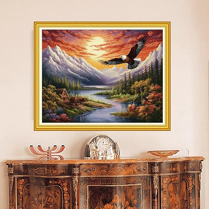 DMCVIVR Stamped Cross Stitch Kits for Beginners Adults Needlepoint Kits for Beginners Embroidery Kits for Adults Crossstitch Kit for Beginners 11CT-Eagles Soaring 16x20 inch