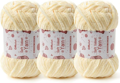3x100g Fluffy Velvet Chenille Yarn for Crocheting and Knitting, 3x87.4yd Baby Yarn for Crocheting Soft, Crochet Chunky Yarns Amigurumi Yarns（Milky White