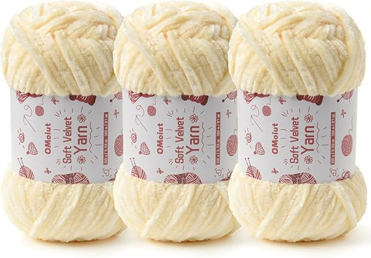 3x100g Fluffy Velvet Chenille Yarn for Crocheting and Knitting, 3x87.4yd Baby Yarn for Crocheting Soft, Crochet Chunky Yarns Amigurumi Yarns（Milky White