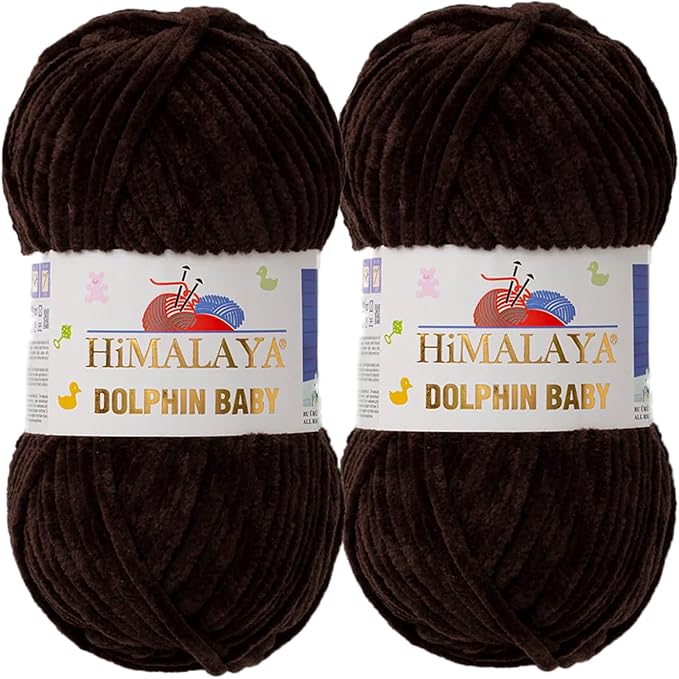 2 Skein/Pack Himalaya Dolphin Baby Chenille Yarn, Each Ball 100 gr (3.5 oz), 120 m (132 Yards), 100% Polyester, Super Bulky Baby Blanket Velvet Amigurumi Yarn, 80343 - Dark Chestnut