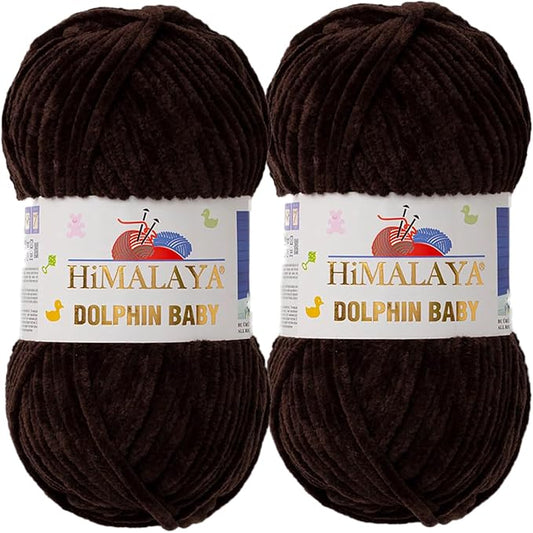 2 Skein/Pack Himalaya Dolphin Baby Chenille Yarn, Each Ball 100 gr (3.5 oz), 120 m (132 Yards), 100% Polyester, Super Bulky Baby Blanket Velvet Amigurumi Yarn, 80343 - Dark Chestnut