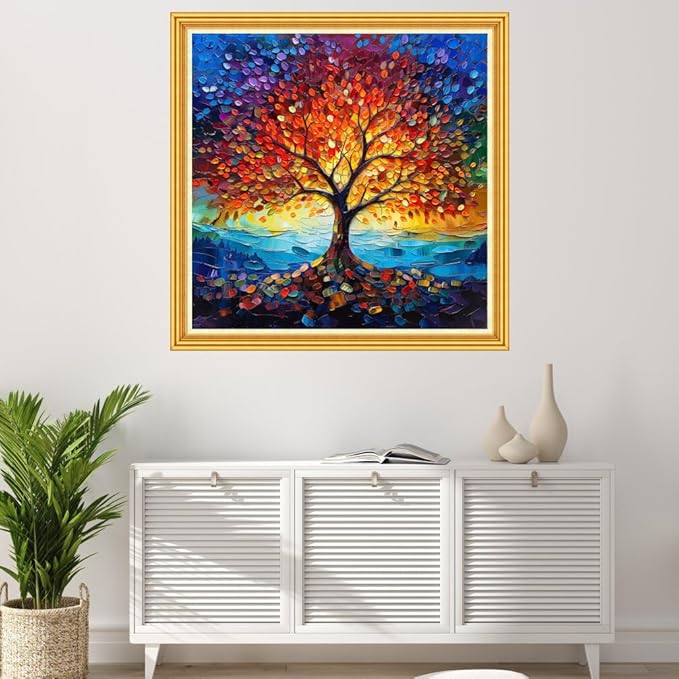 Joyhoor Stamped Cross Stitch Kits for Beginners Needlepoint Kits for Adults Embroidery Kits 11CT Counted Cross Stitch Kits Printed Embroidery Pattern-Colorful Tree 18x18 inch