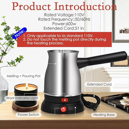 TOKPELA Wax Melter for Candle Making, Stainless Steel Electric Candle Wax Melter, Double Pouring Spout Candle Wax Melting Pot with 51IN Cord and Hot Plate, Candle Making Pot Kit for Beginners