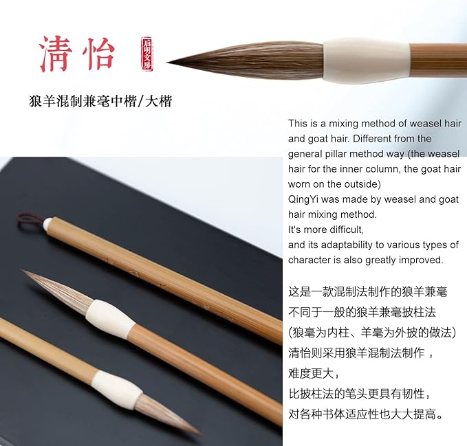 Qi Ming Wen Fang Chinese Calligraphy Brush, Weasel Hair Chinese Brushes, Calligraphy Sumi Brush for font 2-6cm, Seal/Clerical/Regular/Running/Cursive Script, Japanese Kanji. QingYi Small 1pc