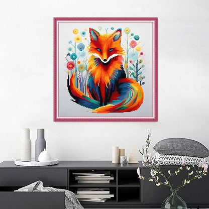 Joyhoor Cross Stitch Kits for Beginners Stamped Cross-Stitch Supplies Needlework preprint Embroidery Kits for Adults DIY Needlepoint Kits Embroidery Patterns 11CT-Colorful Fox 18.x18 inch