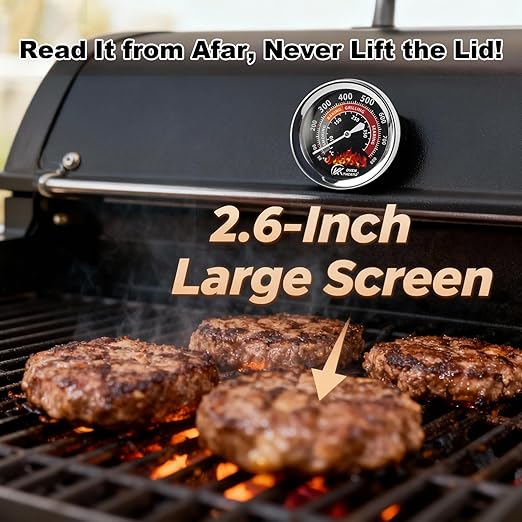 2.56 inch Grill Thermometer for Outside Grill Smoker Thermometer BBQ Temperature Gauge Stainless Steel Temp Gauge for BBQ Meat Cooking Lamb Beef
