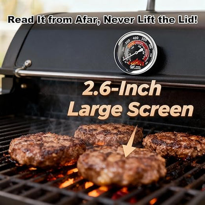 2.56 inch Grill Thermometer for Outside Grill Smoker Thermometer BBQ Temperature Gauge Stainless Steel Temp Gauge for BBQ Meat Cooking Lamb Beef