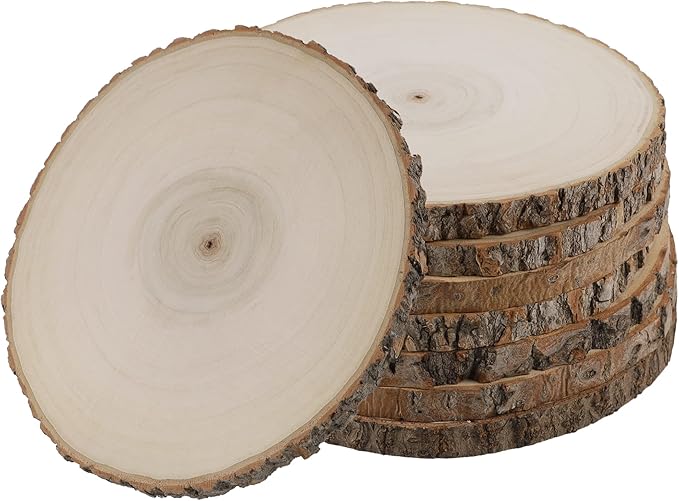 8 Pcs Large Unfinished Wood Slices, 8-9 Inches Wood Slabs for Centerpieces Natural Wooden Circle, DIY Wood Centerpieces for Tables Wedding Party Door Sign Decor